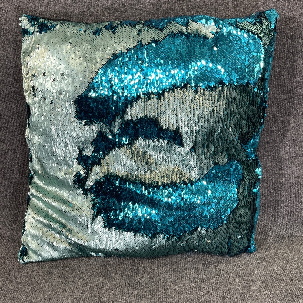 *Mermaid Sequin Square Turquoise Throw Pillow